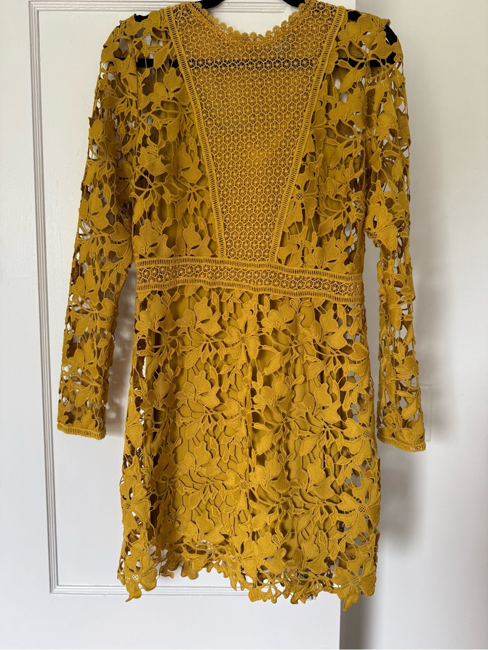 ASOS Mustard Lace Long Sleeve Panelled Dress - Picture 3 of 12